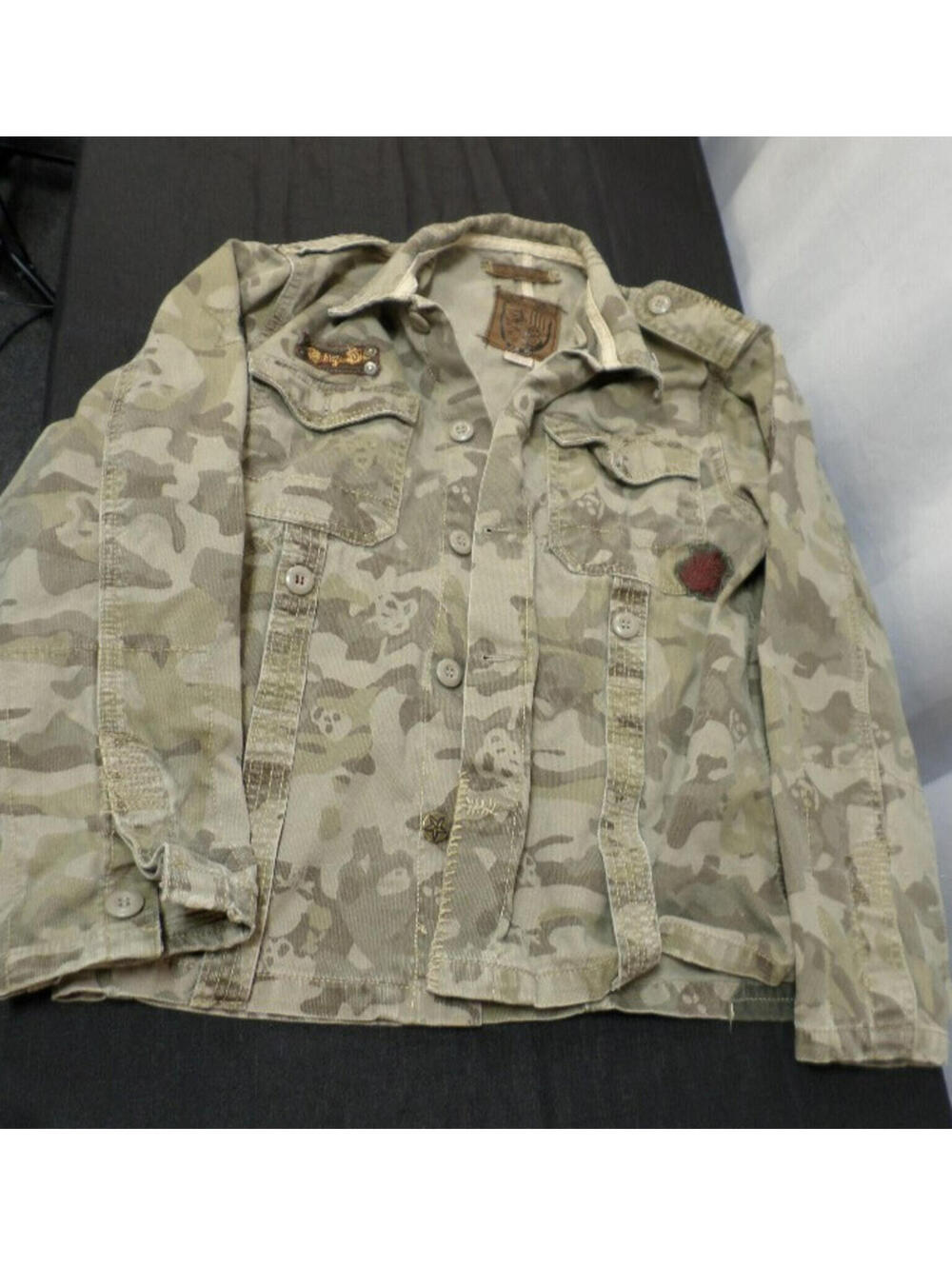 DESIGNER INDIGO STAR SLIM FIT COTTON MILITARY KHAKI CAMO JACKET WOMEN'S XL 14/16
